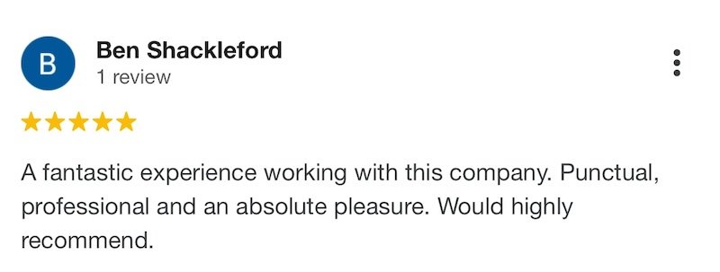 A fantastic experience working with this company. Punctual, professional and an absolute pleasure. Would highly recommend.